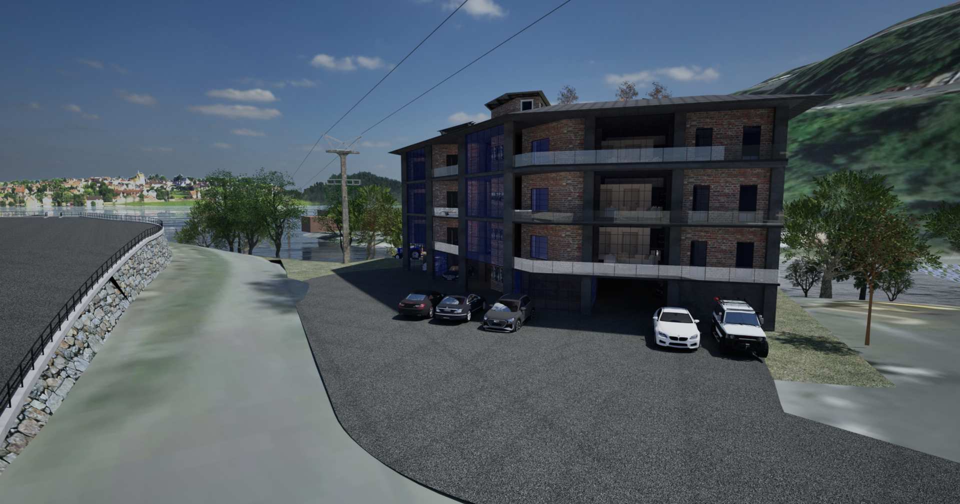 Fasade mot elv — Elvehuset Odda