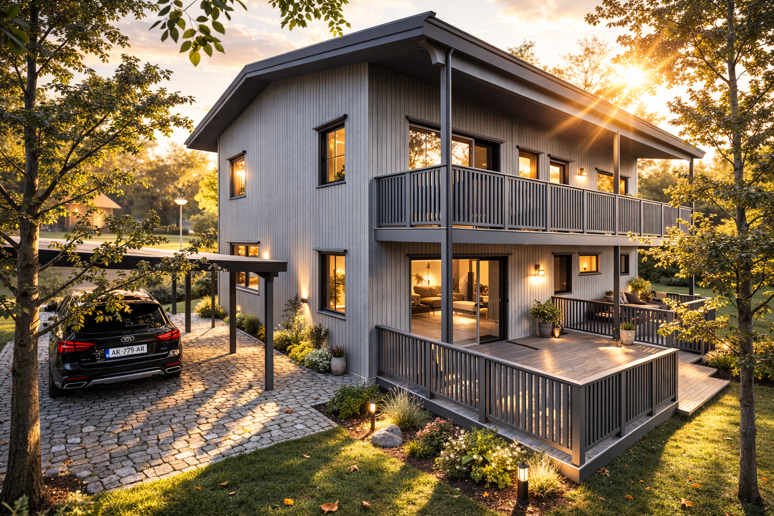 Fasade med carport — tilbygg enebolig Drammen